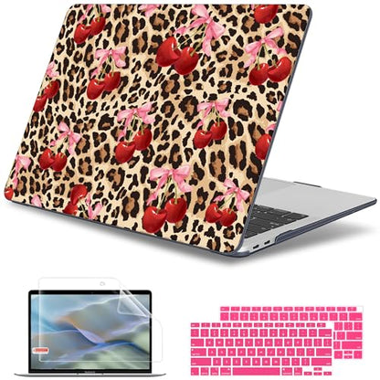May Chen Compatible with MacBook Air 13 inch Case 2022 2021, 2020-2018 Release Model: M1 A2337 A2179 A1932, Plastic Hard Shell Case Cover for Mabook Air 13 inch with Retina Dispaly, Cherry and cheetah - color: Cherry and cheetah