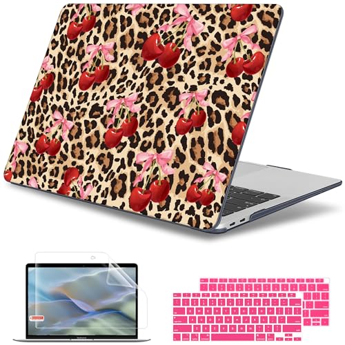 May Chen Compatible with MacBook Air 13 inch Case 2022 2021, 2020-2018 Release Model: M1 A2337 A2179 A1932, Plastic Hard Shell Case Cover for Mabook Air 13 inch with Retina Dispaly, Cherry and cheetah - color: Cherry and cheetah