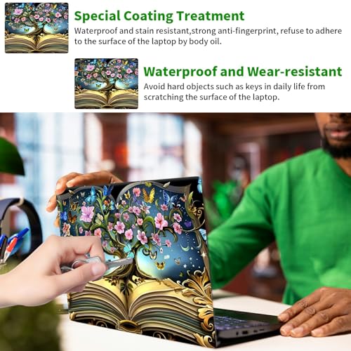 Laptop Skin Sticker Decal, Universal Protective Cover Fit 12 13 14 15.6 Inch Notebook, Reusable Water-Resistant Vinyl Decal w/ 2 Wrist Pads for Business Travel Office, Book Tree - color: Book Tree