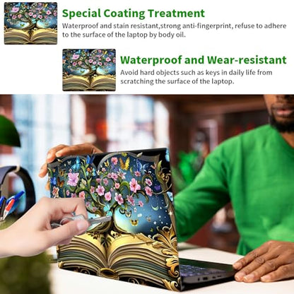 Laptop Skin Sticker Decal, Universal Protective Cover Fit 12 13 14 15.6 Inch Notebook, Reusable Water-Resistant Vinyl Decal w/ 2 Wrist Pads for Business Travel Office, Book Tree - color: Book Tree
