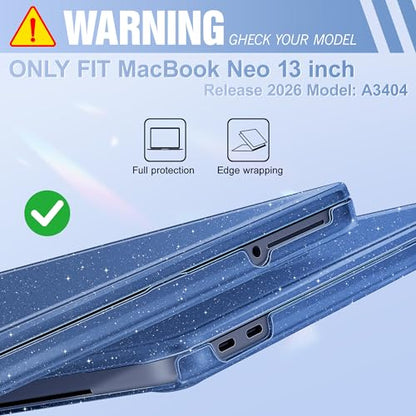 May Chen Compatible with MacBook Neo 13 inch Case 2026 Model A3404, Plastic Hard Shell,Keyboard Cover,Screen Protector,Dust Plug, for MacBook Neo 13" with A18 Pro Chip, Glitter Indigo - color: Glitter Indigo