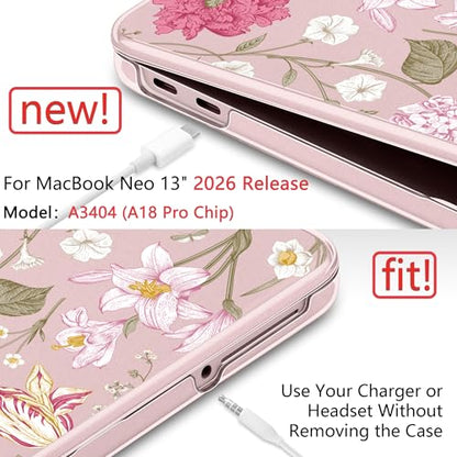 for MacBook Neo 13 inch Case 2026 (Model A3404), Artistic Flower Pattern Ultra Slim Frosted Matte Hard Shell, Anti-Scratch & Fingerprint Resistant Cover - Classic Flowers - color: Classic Flowers