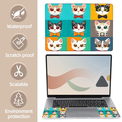 Universal Laptop Skin Sticker for 12/13/14/15.6 Inch Laptops, Reusable Vinyl Laptop Decal Cover, Waterproof Scratch Resistant Notebook Skin with 2 Wrist Pads,Cute Cat Head - color: Cute Cat Head