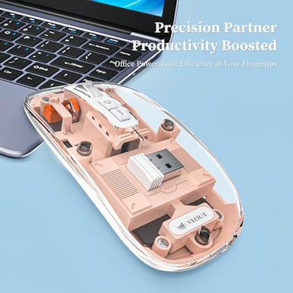 Veout Wireless Bluetooth Mouse, Portable Silent Click Rechargeable Mouse with USB Receiver, 3-Level DPI, Compatible with Laptop, PC, Mac, Tablet, Phone - color: Mouse-Pink
