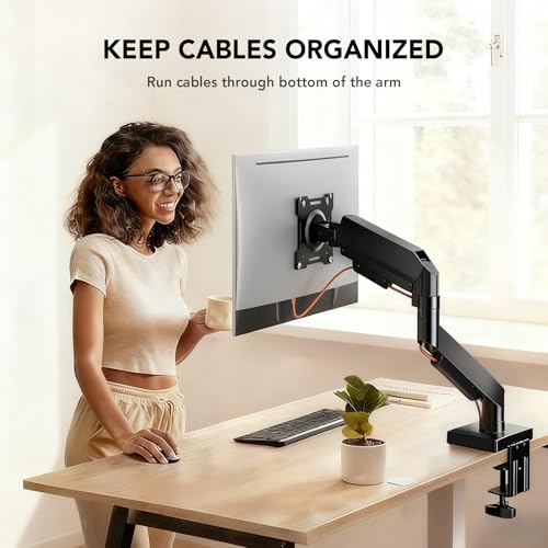 Single Monitor Mount, Gas Spring Arm for 17-32 inch Screens Adjustable Monitor Stand, Vesa Mount Stand with Clamp and Grommet Aluminum Base - Fits 4.4 to 22lbs LCD Computer Monitors HD09B-001 - size: Single monitor arm