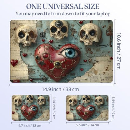 Universal Laptop Skin Sticker Decal,15.6 Inch Laptop Vinyl Cover for 13" 14" 15.6" Laptop,Scratch-Resistant Waterproof Protector Wrap,Reusable with Wrist Pads,Heart with Eye and Skulls - color: Heart with Eye and Skulls