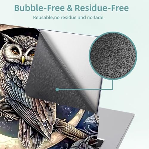 Universal Laptop Skin Decal, 3-Piece Vinyl Protector for 12 13 14 15.6" Notebook, Waterproof Anti-Scratch, Easy Trim & Bubble-Free Finish, Owl Crescent Moon - color: Owl Crescent Moon