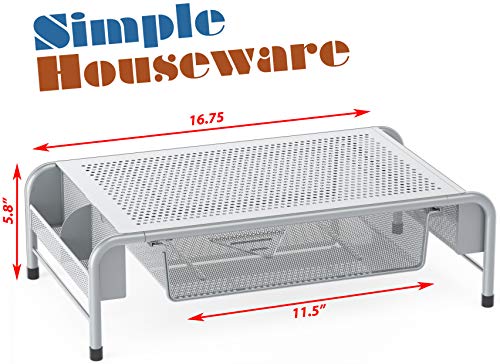 Simple Houseware Metal Desk Monitor Stand Riser with Organizer Drawer, Silver - color: Silver