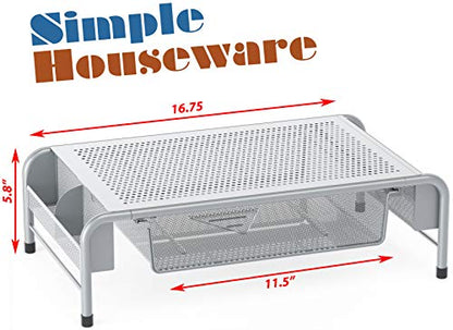 Simple Houseware Metal Desk Monitor Stand Riser with Organizer Drawer, Silver - color: Silver
