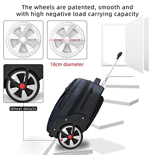 Rolling Backpack, Waterproof Backpack with Wheels for Business, Travel Commuter, Carry on Backpack with Laptop Compartment, Fit 15.6 Inch Laptop, Wheeled Backpack for Adults Women Men (Blue, 20inch) - color: Blue