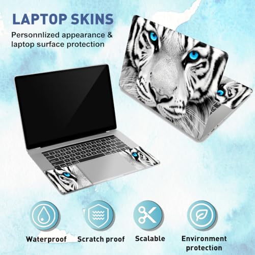 PLIGREAT White Tiger Laptop Decal Sticker Skin Cover, Blue Eyes Laptop Sticker Skins Decal Fits 12" 13" 13.3" 14" 15" Laptops Universal Removable Vinyl Notebook Art Protector Netbook PC Cover Decal - color: black,white