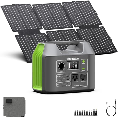 Portable Solar Generator, 300W Portable Power Station with Foldable 60W Solar Panel, 110V Pure Sine Wave 296Wh 80000mAh Lithium Battery Pack for Home Use RV Van Outdoor Camping-Panel included - color: Green Grey