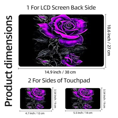 Aesthetic Laptop Skin Sticker, Purple Roses on Black Waterproof Vinyl Laptop Decal, Removable Bubble Free, Reusable Protective Cover for 13 14 15 15.6 Inch - color: Purple Roses on Black