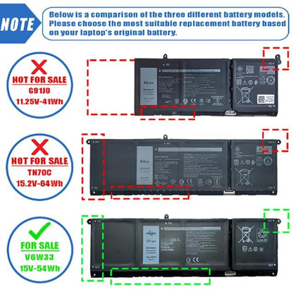 54Wh V6W33 Battery Compatible with Dell 15 3511 3520 3515 3510 5510 5515 5518 5310 5635 5625 5630 Latitude 3320 3330 3420 3520 Vostro 3515 3525 Series 15V 4-Cell - size: 11.22*3.51*0.21 inch V6W33