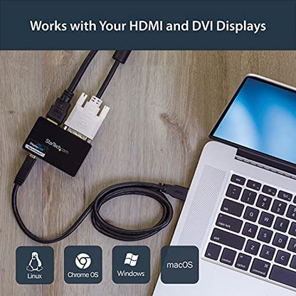StarTech USB 3.0 to HDMI / DVI Dual Monitor Adapter Cable, 2048 x 1152, TAA | USB to HDMI and DVI-I external graphics, USB powered, DVI to VGA adapter included, Mac and Windows