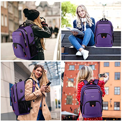 CAFELE Travel Laptop Backpack 17.3 inch,Extra Large School Backpack Bookbag Computer Rucksack with USB Charging Port,Water Resistant Backpacks for Business College Travel,Women Casual Daypack,Purple - color: Purple