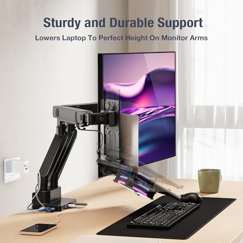 AVLT Laptop & Monitor Arm Desk Mount for 17-38" Screens, USB-C Dock - Black | Supports flat/curved screens up to 22 lbs each. 12-17" laptop tray, 7-in-1 USB-C dock, HDMI 4K60, Ethernet and 100W PD - color: Black