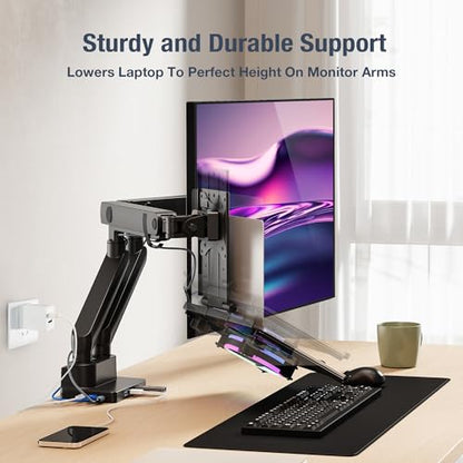 AVLT Laptop & Monitor Arm Desk Mount for 17-38" Screens, USB-C Dock - Black | Supports flat/curved screens up to 22 lbs each. 12-17" laptop tray, 7-in-1 USB-C dock, HDMI 4K60, Ethernet and 100W PD - color: Black