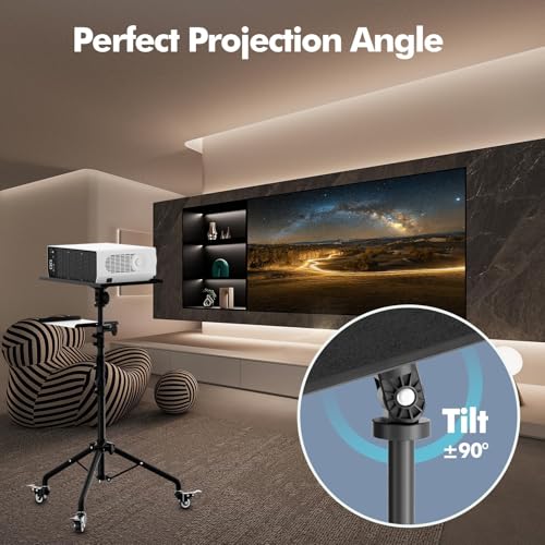Projector Stand Tripod Laptop Tripod on Wheels with 2 Shelves | 26 to 49 Inch Adjustable Height, Portable Podium Stand with Gooseneck Phone Holder for Office, School, Home, DJ Racks