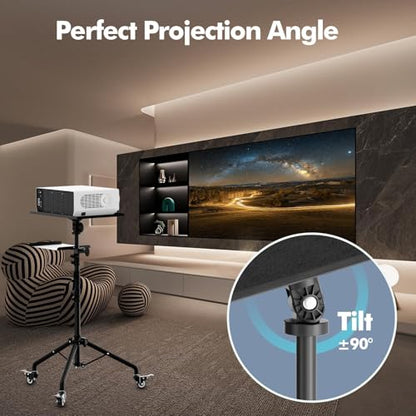 Projector Stand Tripod Laptop Tripod on Wheels with 2 Shelves | 26 to 49 Inch Adjustable Height, Portable Podium Stand with Gooseneck Phone Holder for Office, School, Home, DJ Racks