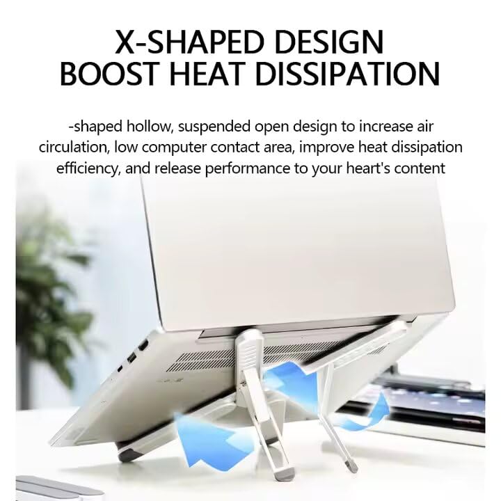 Foldable & Portable Laptop Stand for Desk, Light Weight Alloy Silicon, Ergonomic Aluminum Riser with 7 Adjustable Heights, Compatible with Laptop 10-16' and Tablet - color: moonlight silver
