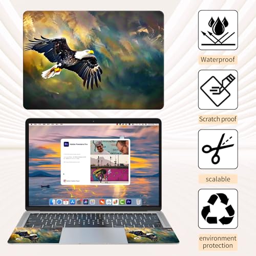 15.6 Inch Laptop Skin Sticker, Reusable Vinyl Cover Protector with 2 Wrist Pad Skins, Removable Waterproof Scratch-Resistant for 12-15.6 Inch Laptop Notebook,Majestic Bald Eagle - color: Majestic Bald Eagle