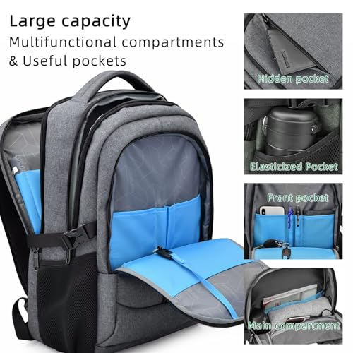 17 Inch Travel Laptop Backpack Water Resistant College Backpack for Men/Women Laptop Bag with USB Charging Port, Light Grey and Black - color: Black-d