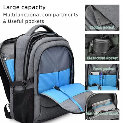 17 Inch Travel Laptop Backpack Water Resistant College Backpack for Men/Women Laptop Bag with USB Charging Port, Light Grey and Black - color: Black-d