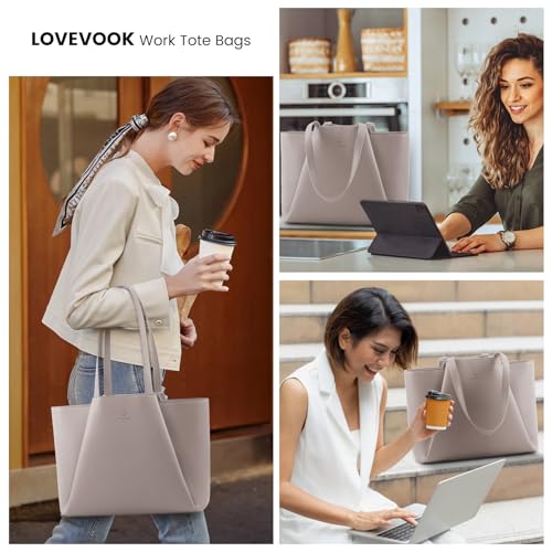 LOVEVOOK Laptop Tote for Women - 15.6 Inch Faux Leather Laptop Bag with Clutch, Large Capacity Office Purse Computer - color: Dusty Pink, size: 15.6 inch