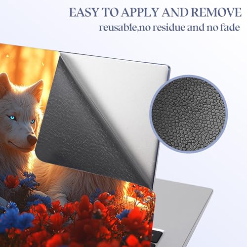 Universal Laptop Skin Sticker Decal,15.6 Inch Laptop Vinyl Cover for 13" 14" 15.6" Laptop,Scratch-Resistant Waterproof Protector Wrap,Reusable with Wrist Pads,White Wolves Blossoms - color: White Wolves Blossoms