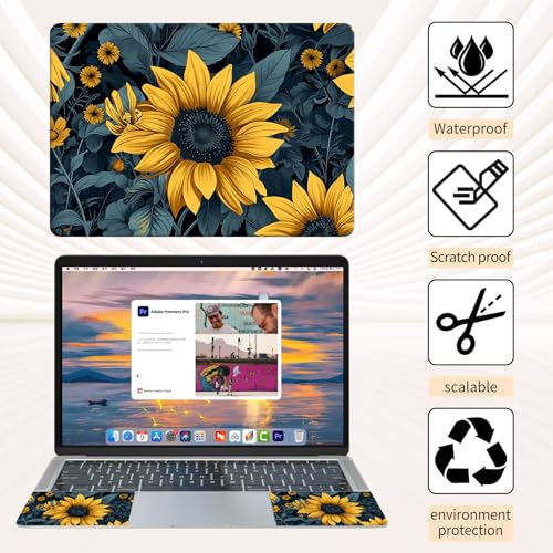 Laptop Skin Sticker 3-Piece Set,Sunflower Yellow Flowers | Trim-to-fit 3-piece vinyl set with one 15 x 10.6 in lid skin and two palm-rest decals for many 12-15.6 in laptops - color: Sunflower Yellow Flowers