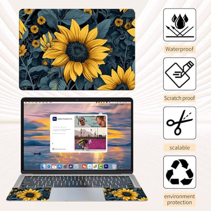 Laptop Skin Sticker 3-Piece Set,Sunflower Yellow Flowers | Trim-to-fit 3-piece vinyl set with one 15 x 10.6 in lid skin and two palm-rest decals for many 12-15.6 in laptops - color: Sunflower Yellow Flowers