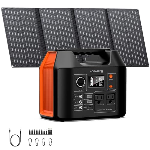 Solar Powered Generator, 300W Portable Power Station with Solar Panel 40W | 256Wh LiFePO4 Battery Pack Power Bank with AC Outlet 110V Pure Sine Wave for Outdoor Camping, Home Emergency, Travel, RV Trip - color: Black & Orange