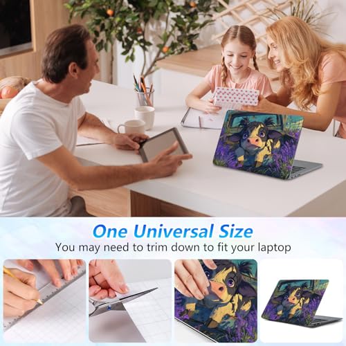 Universal Laptop Skin Sticker Decal with 2 Wrist Pad Skins, Waterproof Scratch Vinyl Cover for 11–15.6 Inch MacBook, HP, Dell, Lenovo, Cutable & Reusable,Cute Cow in Lavender - color: Cute Cow in Lavender