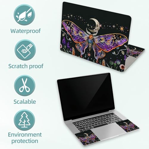 Universal Laptop Skin Decal, 3-Piece Vinyl Protector for 12 13 14 15.6" Notebook, Waterproof Anti-Scratch, Easy Trim & Bubble-Free Finish, Mystical Moth - color: Mystical Moth