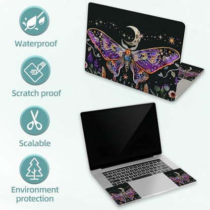 Universal Laptop Skin Decal, 3-Piece Vinyl Protector for 12 13 14 15.6" Notebook, Waterproof Anti-Scratch, Easy Trim & Bubble-Free Finish, Mystical Moth - color: Mystical Moth