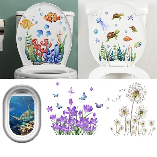 Polyvinyl Chloride 5-Sheets Green Leaves Flowers Toilet Stickers, Wall Decorative Sticker (Style-E) - color: Style-e