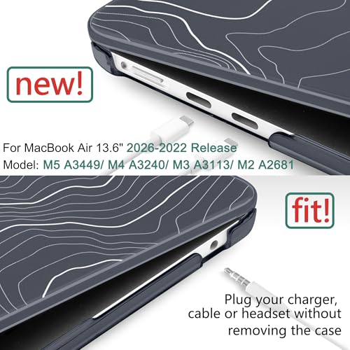 for MacBook Air 13 Inch (13.6 Inch) Case, M5/M4/M3/M2 Chip 2026 2025 2024 2023 2022, Hard Plastic Printed Cover with Screen Protector & Keyboard Cover & Dust Plugs, Black Maps - color: Black Maps