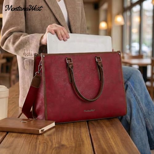 Montana West Laptop Tote Bag for Women 15.6 Inch Computer Bags Business Office Work Briefcase With Adjustable Shoulder Strap - color: Red