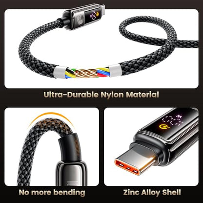 toocki USB C to USB C Cable 3.3FT 100W | LED Touch Display, PD Fast Charging, E-Marker Chip, Nylon Braided, Reinforced Connectors - size: 3.3FT