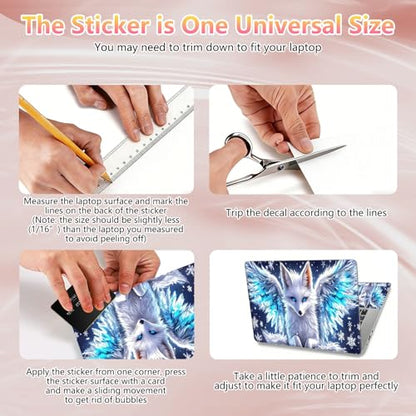 Laptop Skin Sticker Decal 12" 13" 13.3" 14" 15" 15.6",Waterproof Scratch Resistant Vinyl,Reusable Easy to Apply,for MacBook HP Dell Notebooks Netbooks Laptop,2 Wrist Pads,Cute White Fox - color: Cute White Fox