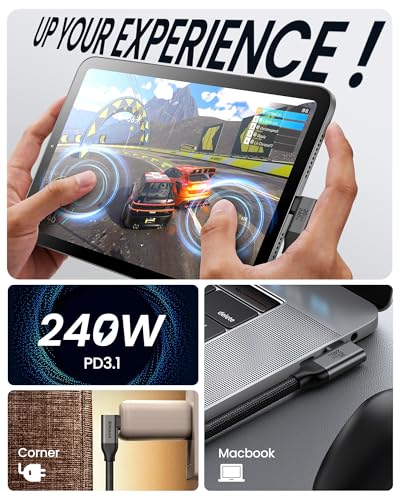 Silkland Long Right Angle USB 4 Cable for Thunderbolt 4 240W 16.5FT | 20Gbps Data Sync, 5K/4K@60Hz, 90 Degree USB C Thunderbolt Cable, Compatible for MacBook, iPhone 17, iPad, SSD, Dock - size: 16.5 Feet
