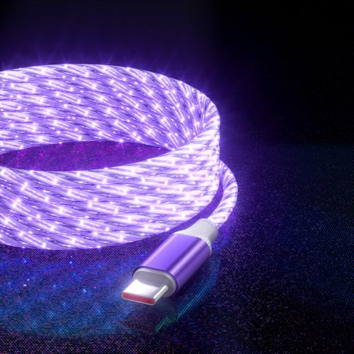 IHAO USB C to C Charger Cable PD Fast Charge and High Speed Sync Visible Starry LED Current Flowing Compatible with All USBC Device-Starry Purple C to C 39Inches - color: Starry Purple C to C