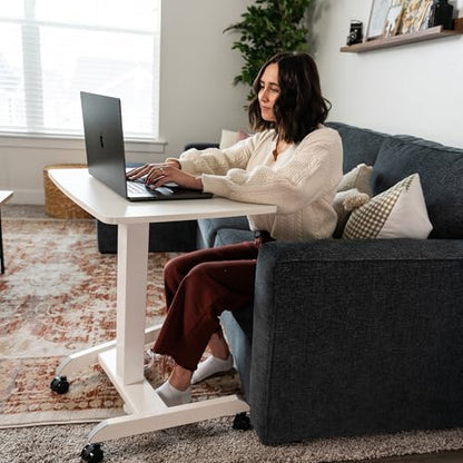 Mount-It! Adjustable Rolling Laptop Desk, Mobile Standing Desk with Wheels, Small Sit-Stand Computer Cart for Home, Office, or Classroom, 29.6–44.2" Height, 23.6"x20.5" Desktop, White - color: White
