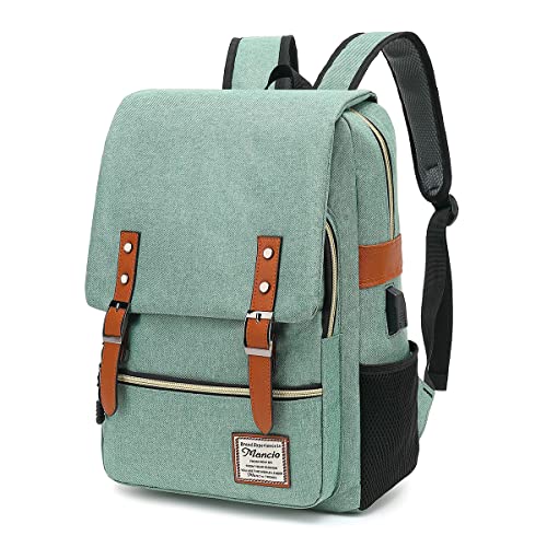 Mancio Vintage Slim Laptop Backpack for Women Men,Tear Resistant Business College Bag with USB Charging Port, Fits up to 15.6Inch Laptop in Green - color: Green