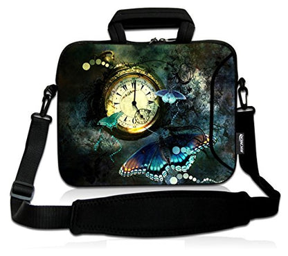 17 inch Laptop Shoulder Bag Carrying Case PC Cover Pouch with Handle Fits 15.6/16/17/17.3/17.4 inch Notebook (16-17.3 inch, Clock & Butterfly) - color: Clock & Butterfly
