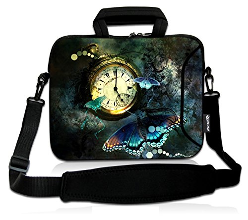 17 inch Laptop Shoulder Bag Carrying Case PC Cover Pouch with Handle Fits 15.6/16/17/17.3/17.4 inch Notebook (16-17.3 inch, Clock & Butterfly) - color: Clock & Butterfly