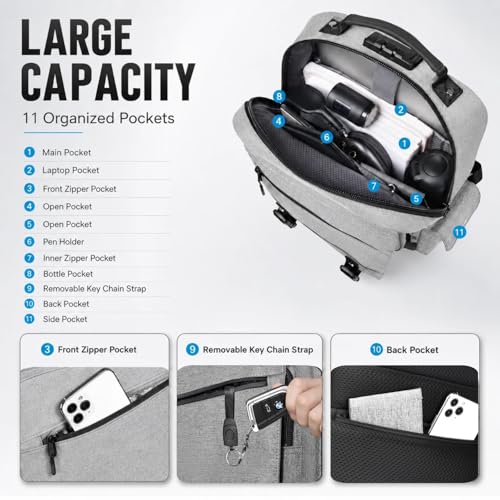 Sling Bag Large Capacity: Crossbody Bag for Men Fits 15.6 Inch Laptop A4 Files with Anti Theft USB Port - color: 39-light Grey
