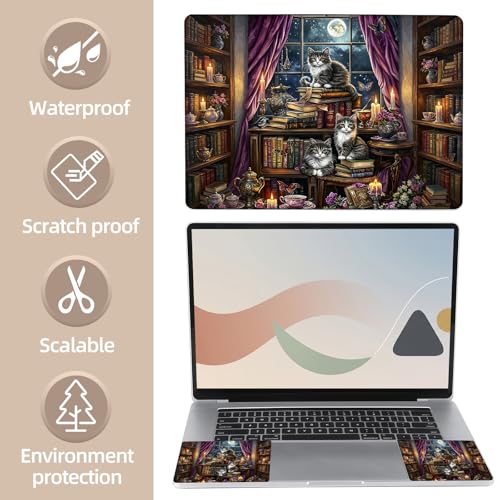 Universal Laptop Skin Sticker for 12/13/14/15.6 Inch Laptops, Reusable Vinyl Laptop Decal Cover, Waterproof Scratch Resistant Notebook Skin with 2 Wrist Pads,Cats Realistic Illustration - color: Cats Realistic Illustration