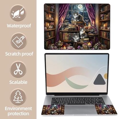 Universal Laptop Skin Sticker for 12/13/14/15.6 Inch Laptops, Reusable Vinyl Laptop Decal Cover, Waterproof Scratch Resistant Notebook Skin with 2 Wrist Pads,Cats Realistic Illustration - color: Cats Realistic Illustration